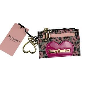 Juicy Couture Card Case Pink Monogram Heart Charm Keychain Wallet Y2K NWT